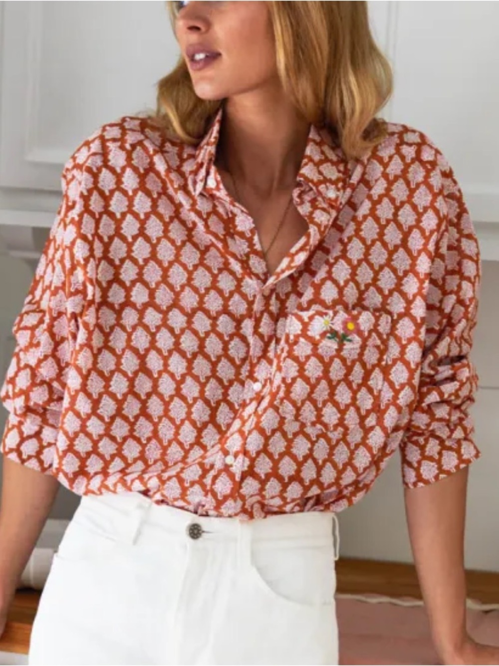 Emerson Fry Blouse Button Down Shirt Gigi Organic India Collection Medium M